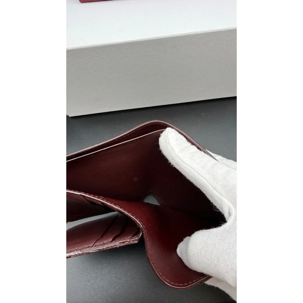Cartier Must de Cartier Burgundy Leather Bifold Wallet Gold Corners Mens Box